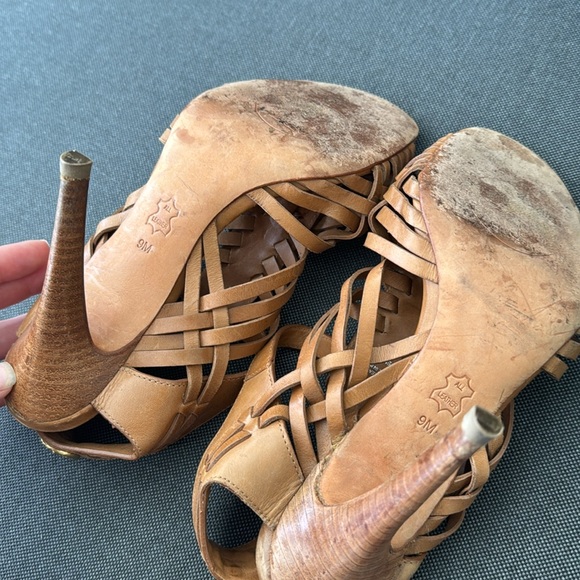 Tory Burch Leather Woven Heels Size 9| Natural Designer Tan Gladiator - Picture 10 of 10